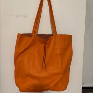 Orange Italian Leather Tote Bag 100% genuine
